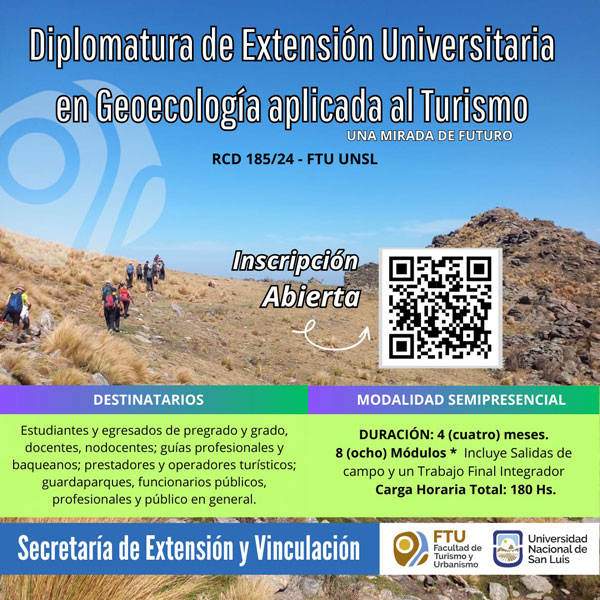 Inscripciones Módulo 2 – Diplomatura de Extensión en “Geoecología Aplicada al Turismo. Una mirada de futuro”